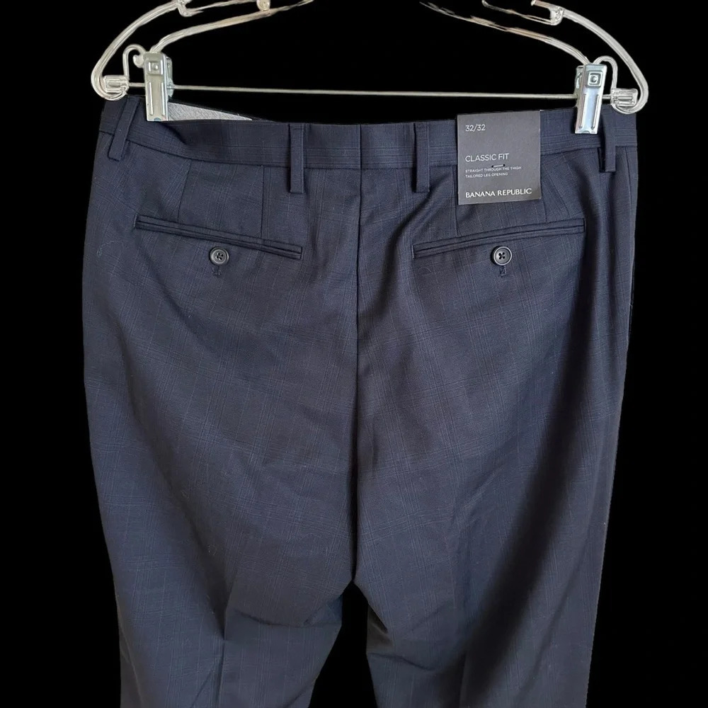 NWT Banana Republic Mens 32/32 Navy Blue Classic Fit Wool Dress Pants Career New - Picture 3 of 8